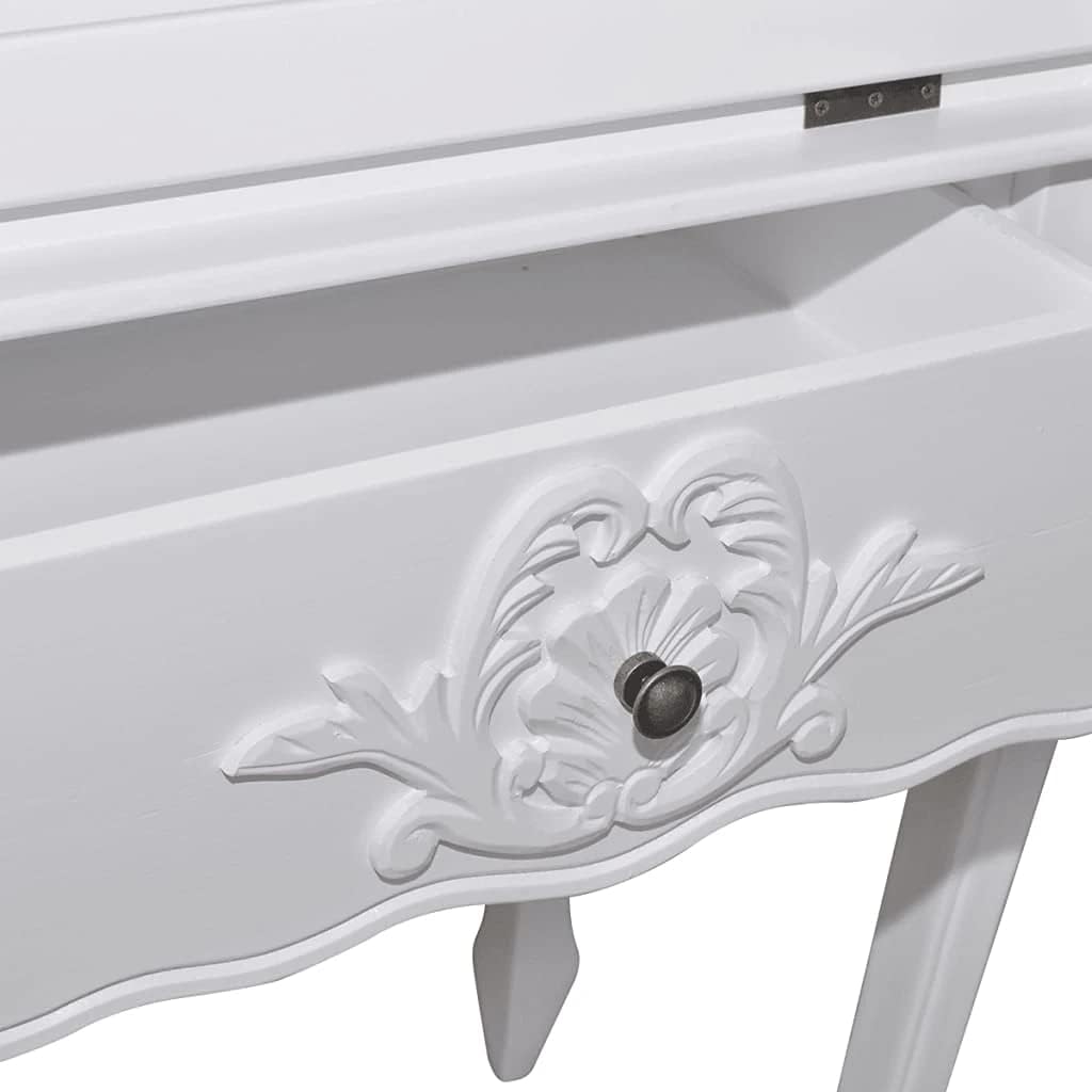 vidaXL Wooden Secretary Desk Vintage Storage French Style White Carved Writing
