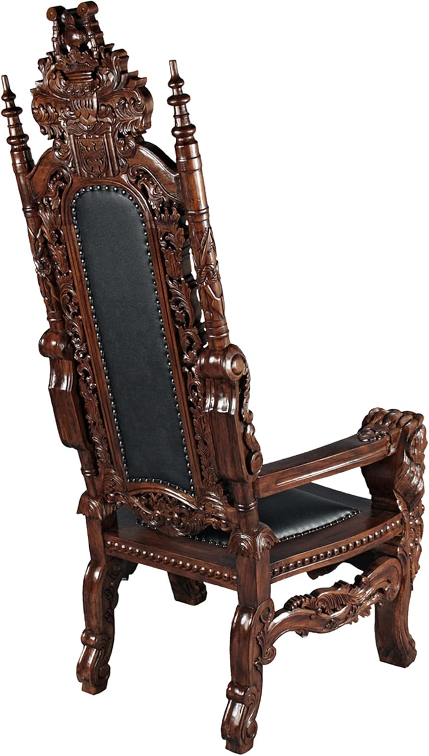 Design Toscano The The Lord Raffles Leather Lion Throne Chair, walnut