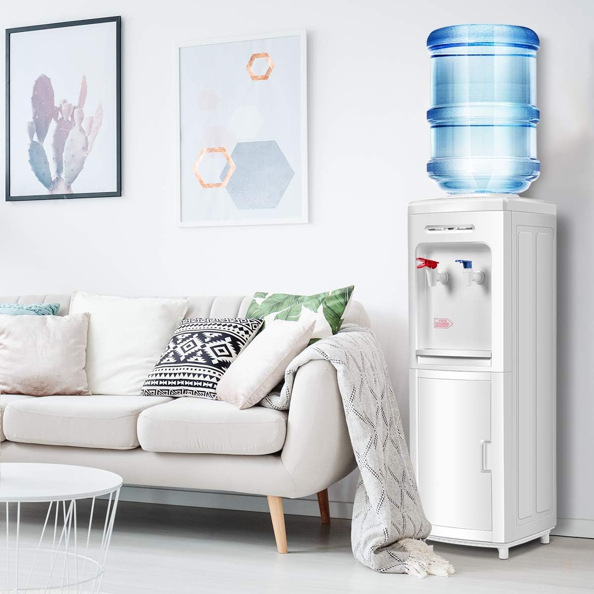 Casart Top Loading Water Cooler Dispenser 5 Gallon with Storage Cabinet,Normal Temperature and Hot Water Bottle Load Electric for Home Office,Living Room Electric Water Dispenser