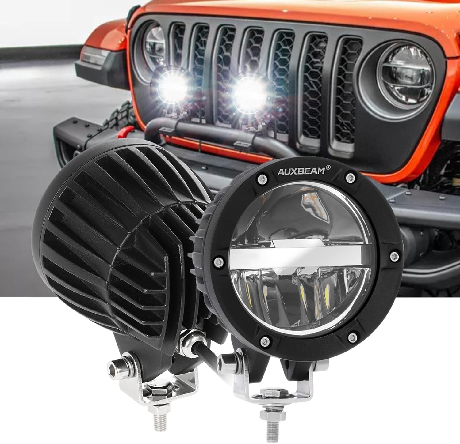 Auxbeam 4 Inch Round Offroad Lights, 2PCS Driving LED Light Pods with Hi/Lo/Combo Beam 72W 7200LM Work Fog Light for Truck Pickup SUV ATV UTV 4x4 Jeep(White Beam)