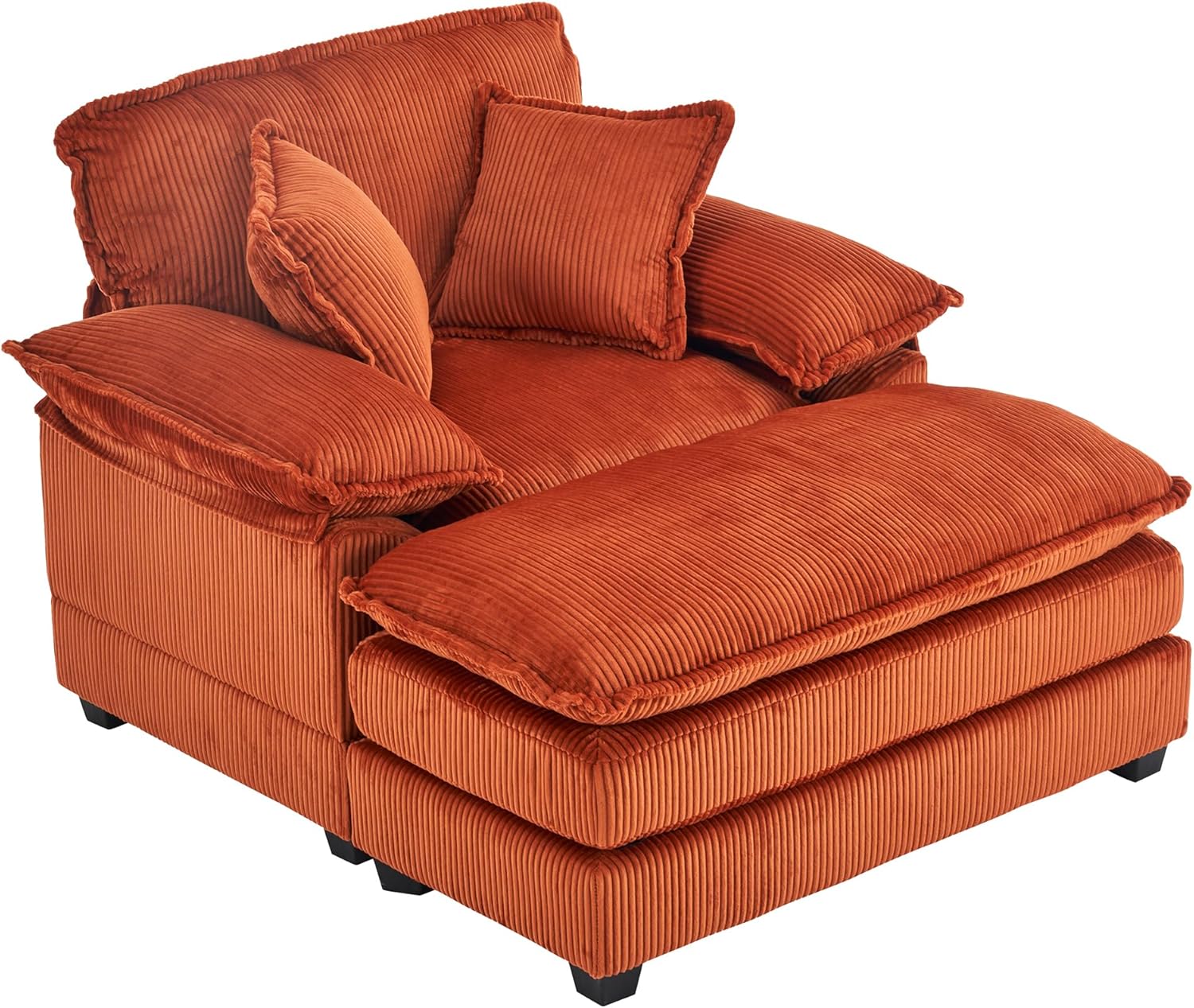 56.3'' Oversized Chaise Lounge Indoor, Wide Corduroy Single Sofa Chair with Ottoman, Plush Upholstered Deep Seat, Lazy Sleeper Sofa for Living Room, Apartment, Salon, Home Theater, Orange