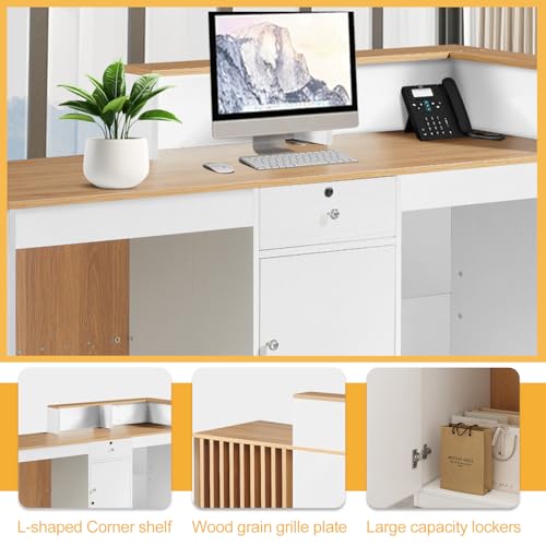 Reception Desk with Counter,Front Desk checkout counter with Lockable Drawer & Door Cabinet,Front Counter Desk Reception Retail Counter Table for Salon Lobby Shop Reception Room Checkout Office（100cm）