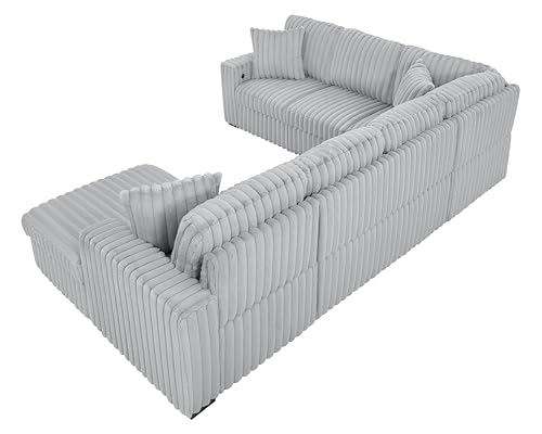 roomfitters 122 Inch Pull Out Couch, Rabbit Plush Fabric Sofa Bed with USB Ports & Comfy Upholstered, Oversized U Shape Sectional Sleeper Sofa Bed with Storage Chaise, Khaki