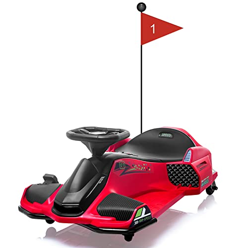 24V Kids Ride on Drift Car for Kids, Electric Drifting Go-Kart Up to 7.5 mph Variable Speed, Built-in Music,Colorful LED Light,USB,Low-Power Alarm (Blue, 24V)