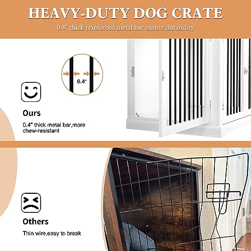 Dog Crate Furniture with Cushion, Dog Crate End Table Large, Indoor Dog Kennel, Dog House, Dog Cages for Large Dogs, Furniture Style Dog Crate with Flip-top, Chew-Proof Metal Bars, White