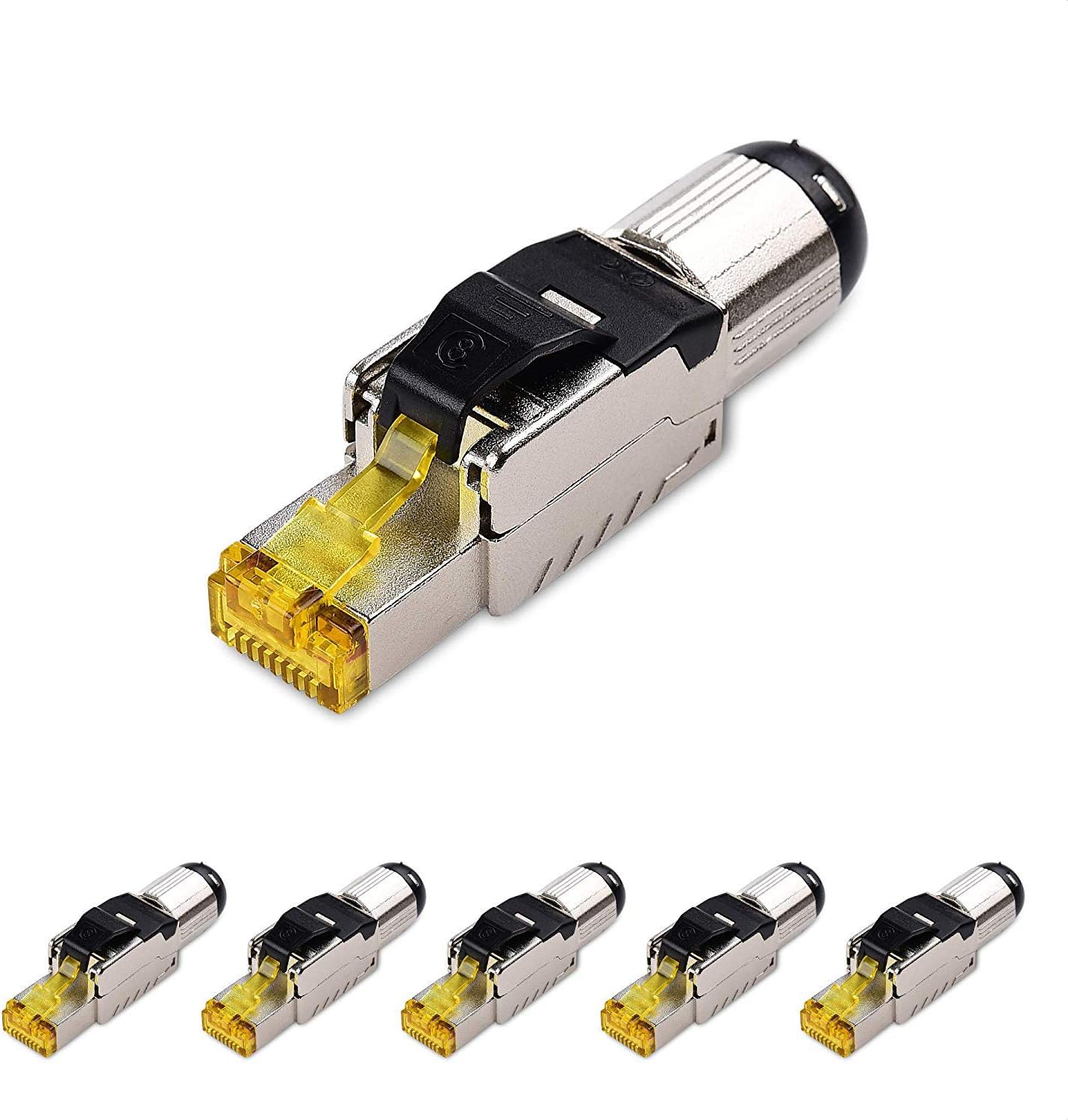 Cable Matters 6-Pack Tool Free Shielded RJ45 Cat 8, Cat8 Field Termination Plug, Cat8 Connector, Cat8 Plug