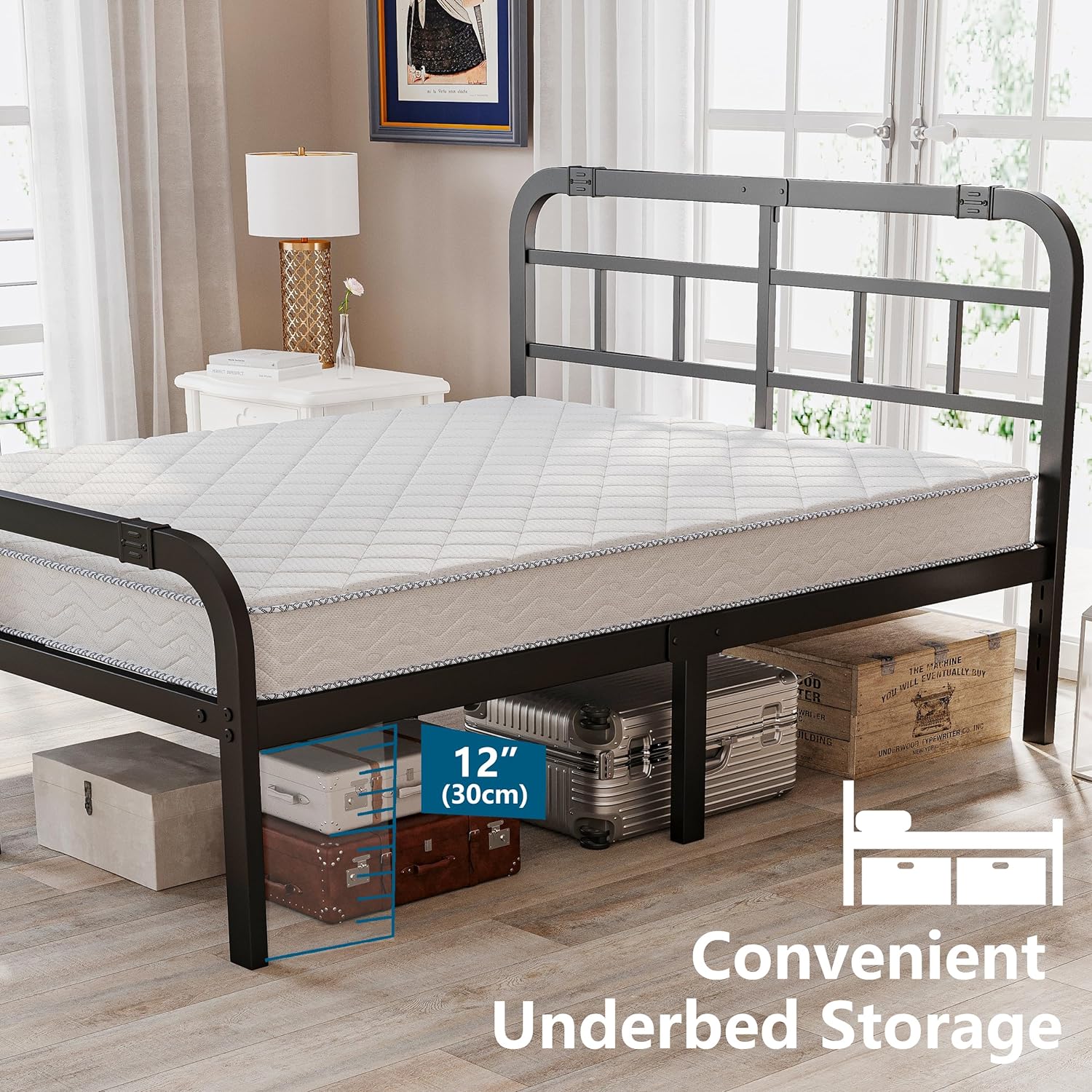 California King Bed Frame with Headboard and Footboard, 14 Inch High, 3500 Pounds Heavy Duty Metal Slats Support for Mattress, No Box Spring Needed,Noise-Free, Black