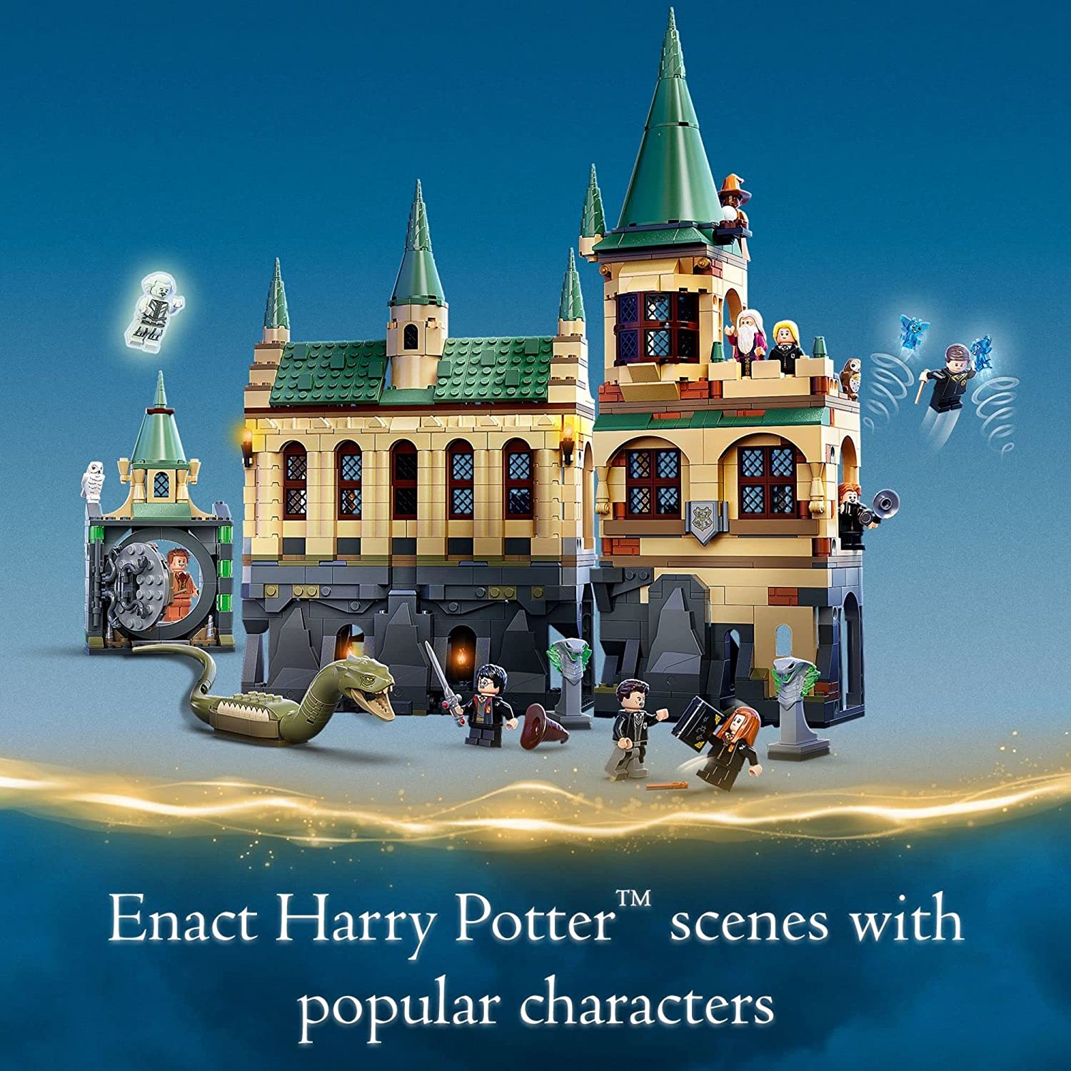 LEGO Harry Potter Hogwarts Chamber of Secrets 76389 Castle Toy with The Great Hall, 20th Anniversary Model Set with Collectible Golden Voldemort Minifigure and Glow-in-the-Dark Nearly Headless Nick