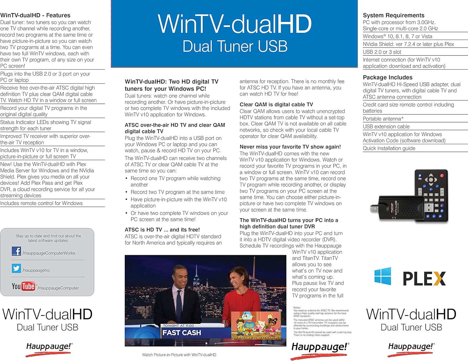 HAUPPAUGE WinTV-DualHD Dual USB 2.0 HD TV Tuner for Windows PC 1595,Black Pack of 2
