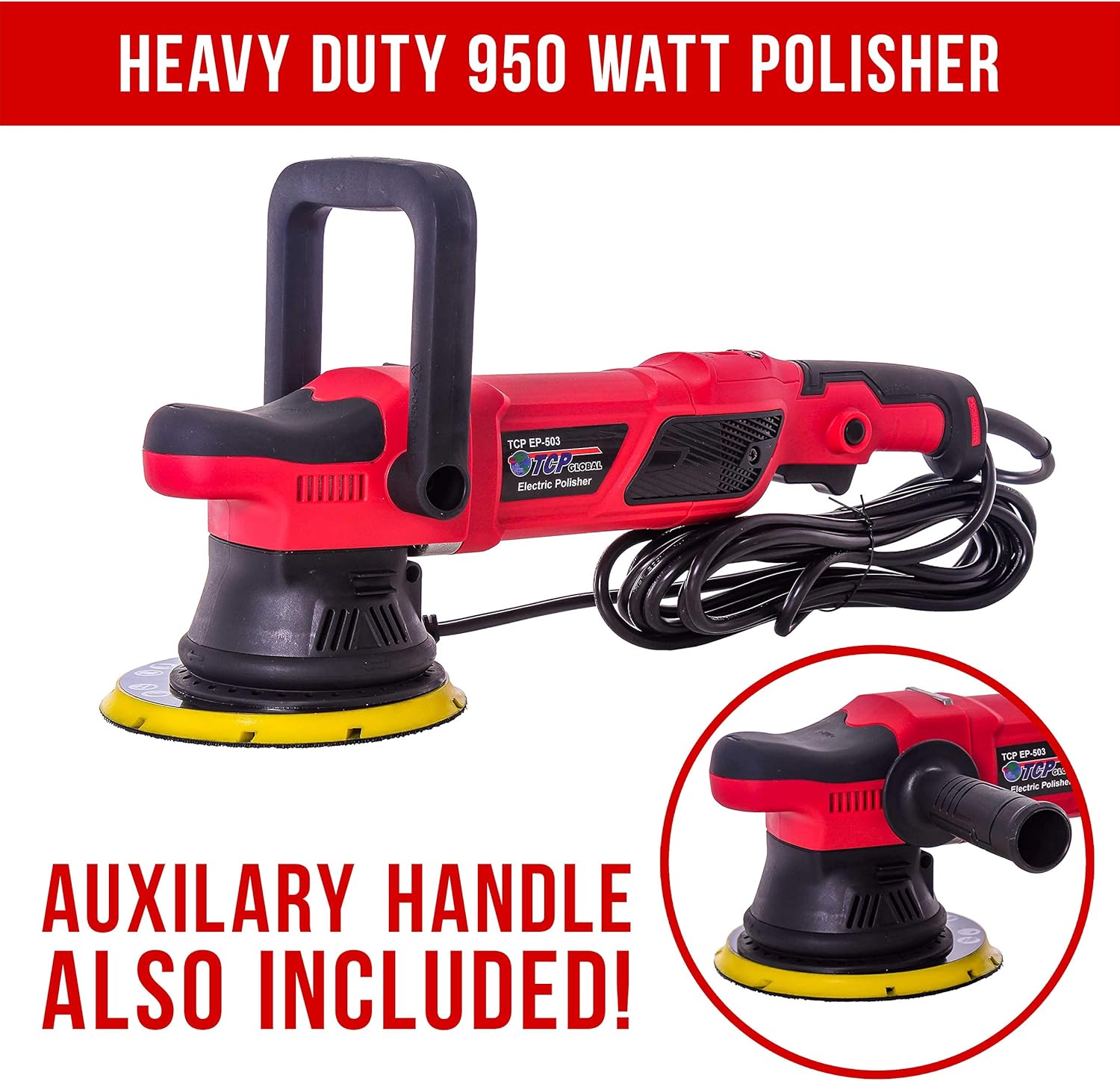 TCP Global Heavy Duty 6 Variable Speed Random Orbit Dual-Action Polisher, Digital OPM Display - Professional High Performance Buffer, Powerful 8 Amps 950 Watts - Buff, Polish, Detail Car Auto Paint