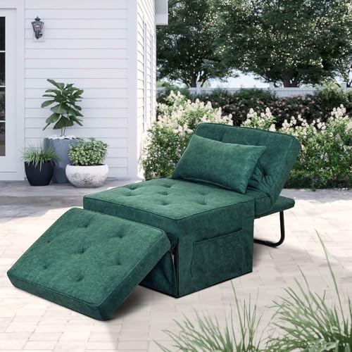 Sleeper Chair, Sofa Bed Couched for Living Room, 4 in 1 Convertible Ottoman Bed Sleeper with Adjustable Backrest and Pillow - Light Blue 36" W