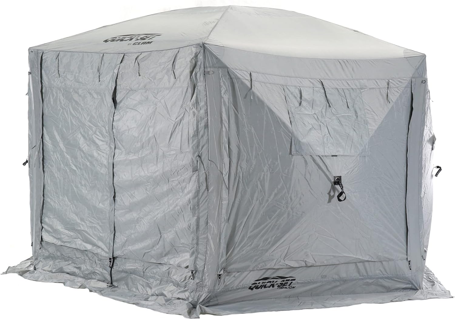 CLAM Quick-Set Pavilion 12.5 x 12.5 Ft Portable Pop-Up Outdoor Camping Screen Tent 6-Sided Canopy Shelter w/ Built-in Wind Panels & Carry Bag, Gray