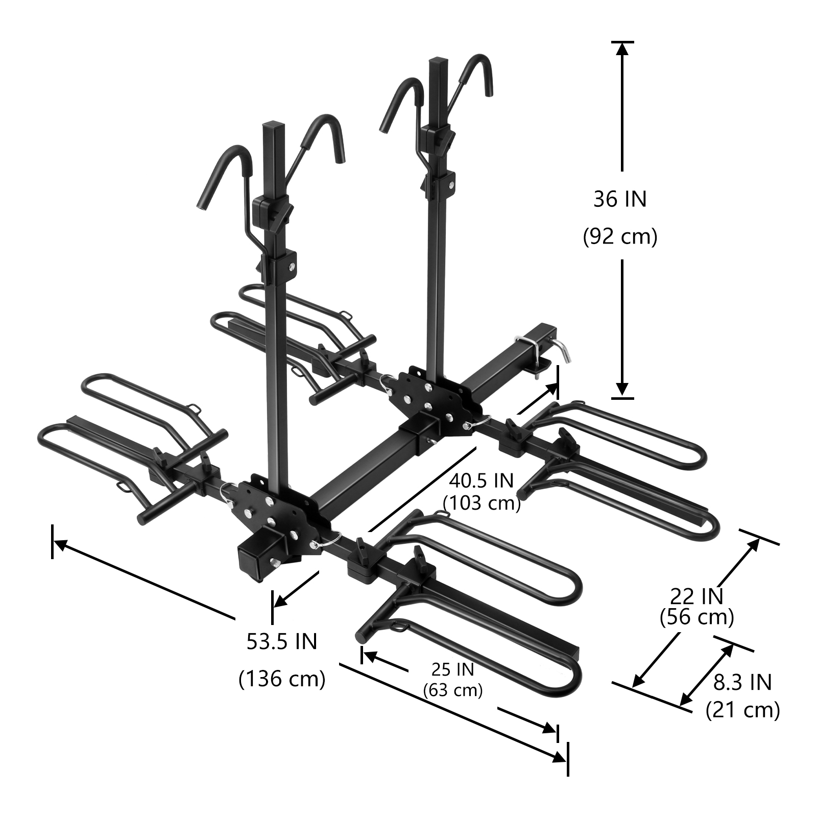 Hitch Mount Carrier Rack, with a 2" Hitch Receiver, Foldable Tray 4 Bike Rack fit for Trucks, Cars, SUV and Sedan