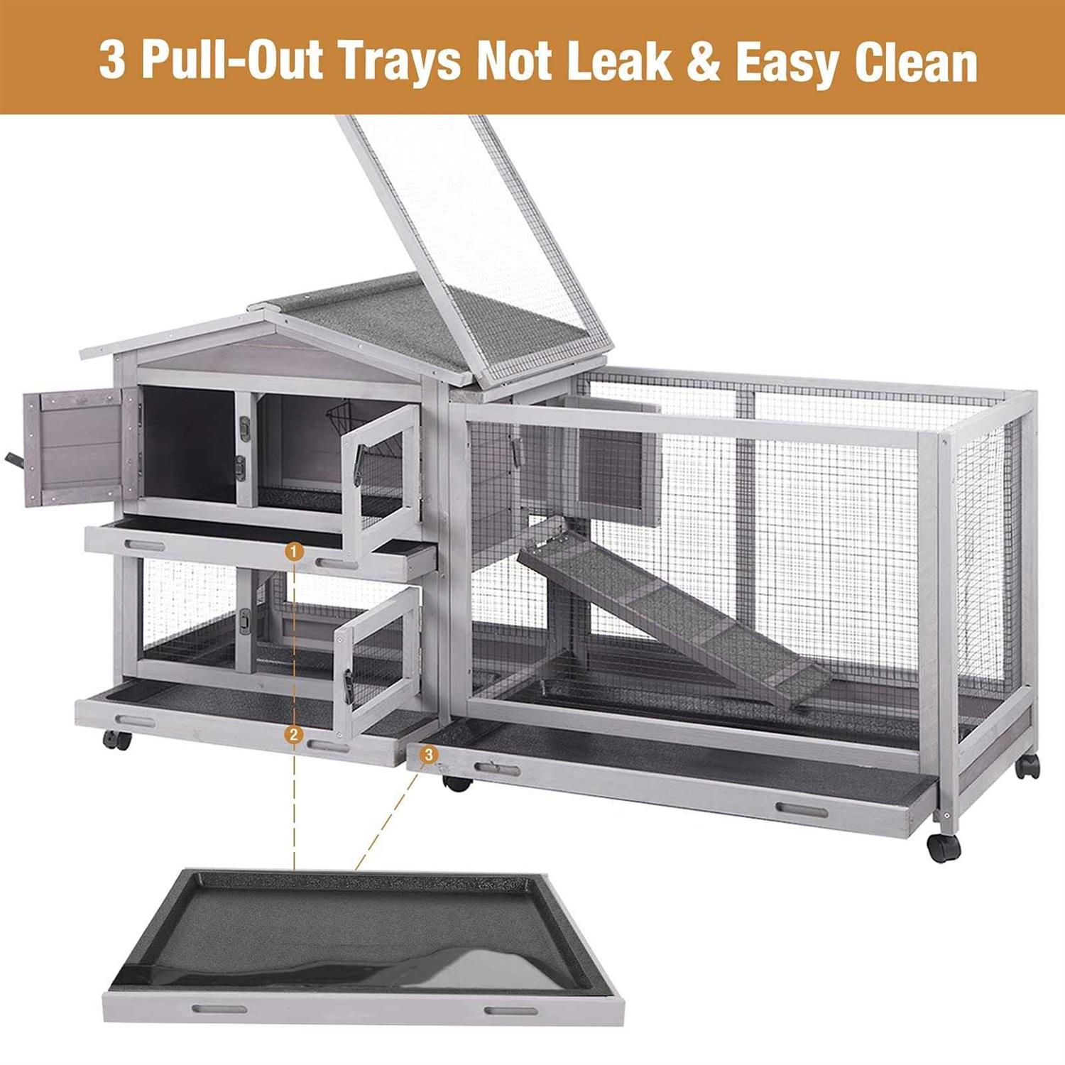 GUTINNEEN Bunny Cage Indoor and Outdoor Rabbit Hutch with Casters Waterproof Roof, Pull Out Tray from Back and Front - Pet Supplies online store