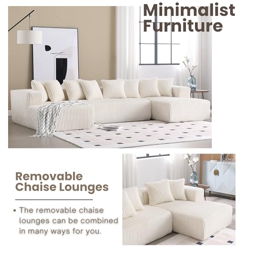 130" Modular Sectional Sofa,U-Shaped Sectional Couches for Living Room,4-Seater Corduroy Upholstered Cloud Couches with 8 Pillows and Deep Seats,Free Combination (Beige)