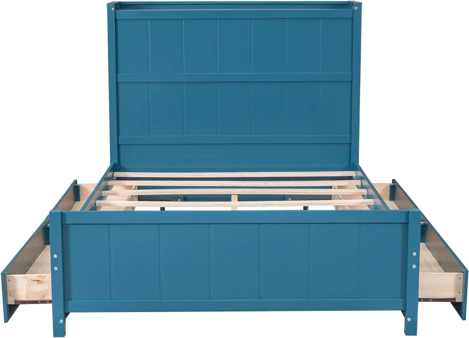 Full Size Platform Bed With Storage Drawer And Shelves,Wooden Full Bed Frame With Headboard And Footboard For Kids, Teens, Adults(Blue)
