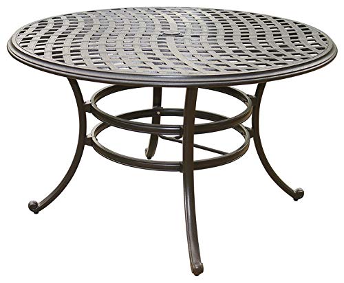 Florence Stylish Outdoor Aluminum 5-Piece Round Dining Set: Weather-Resistant, Durable, Lightweight, Modern Design Patio Furniture Set with 4 Armchairs and Round Table (Espresso brown, Light blue)