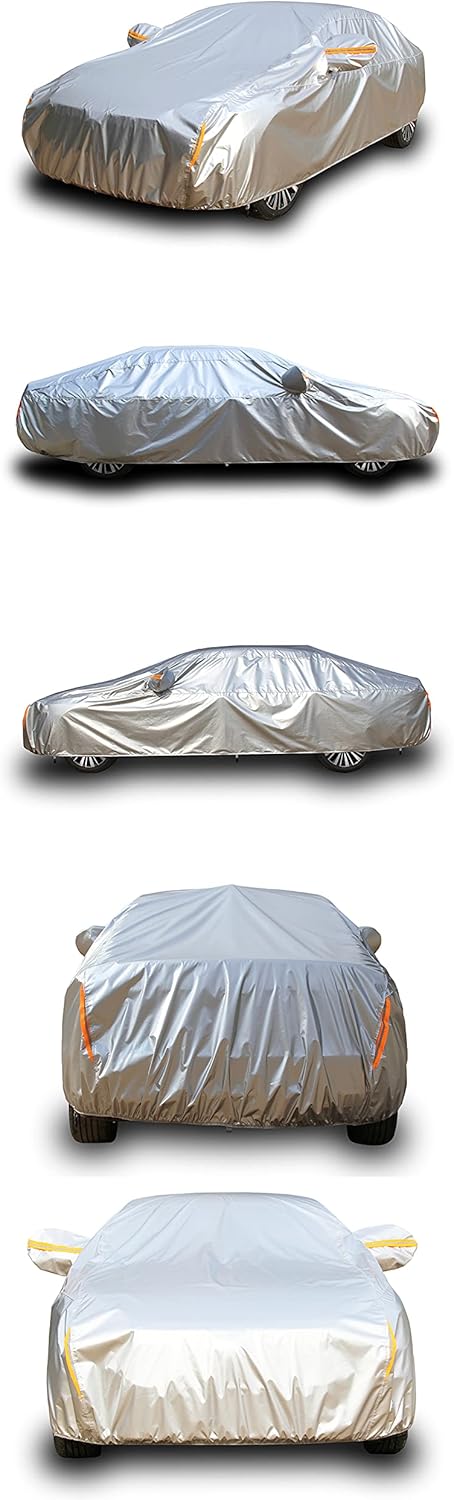 Tecoom Super Heavy Duty Multiple Layers Car Cover All Weather Waterproof Windproof Snow Sun Rain Protective with Buckles & Belt,Without Mirror Pockets Fit 150-178 Length Coupe/Convertible/Sport Car