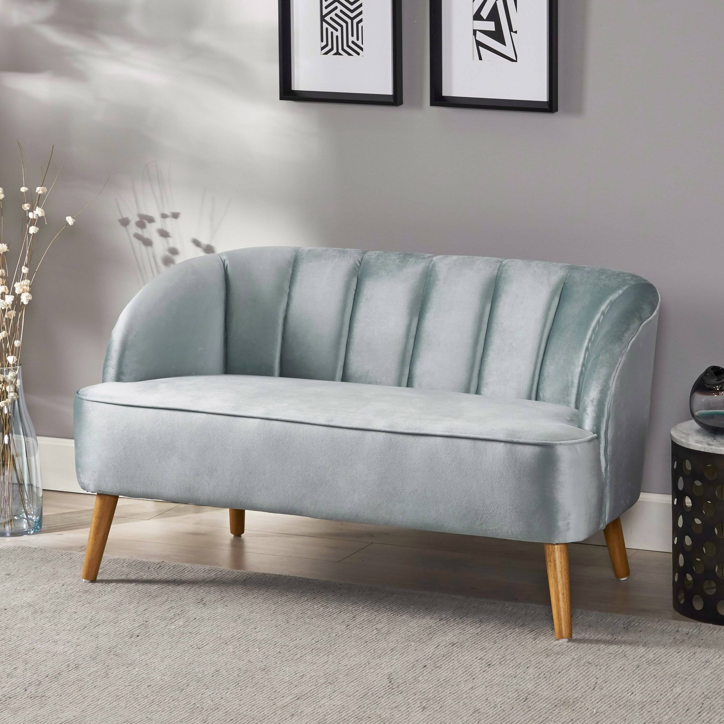 Scarlett Modern New Velvet Settee - Seafoam Blue