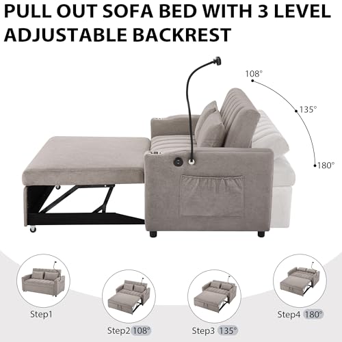 XD Designs 3 in 1 Convertible Single Sofa, Pull Out Sofa Bed Lounger Chair with Pillow and Adjust Backrest, Multi-Function Sleeper Chair Bed for Living Room or Apartment (Beige-3)