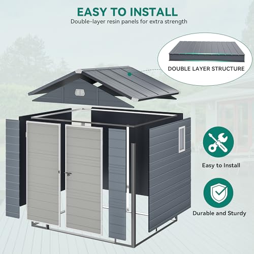 YITAHOME 8x6.2FT Outdoor Storage Shed w/o Floor, All-Weather Plastic Shed with Lockable Doors, Window & Vents, Plastic Tool Shed for Backyard, Patio, Poolside, Lawn, Gray
