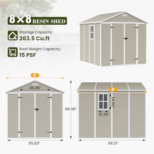UDPATIO Outdoor Storage Shed 6 x 6 FT, Resin Garden Sheds with Floor Plastic Patio Outdoor Storage Shed with Lockable Door for Tool, Bike, Garbage Gray White