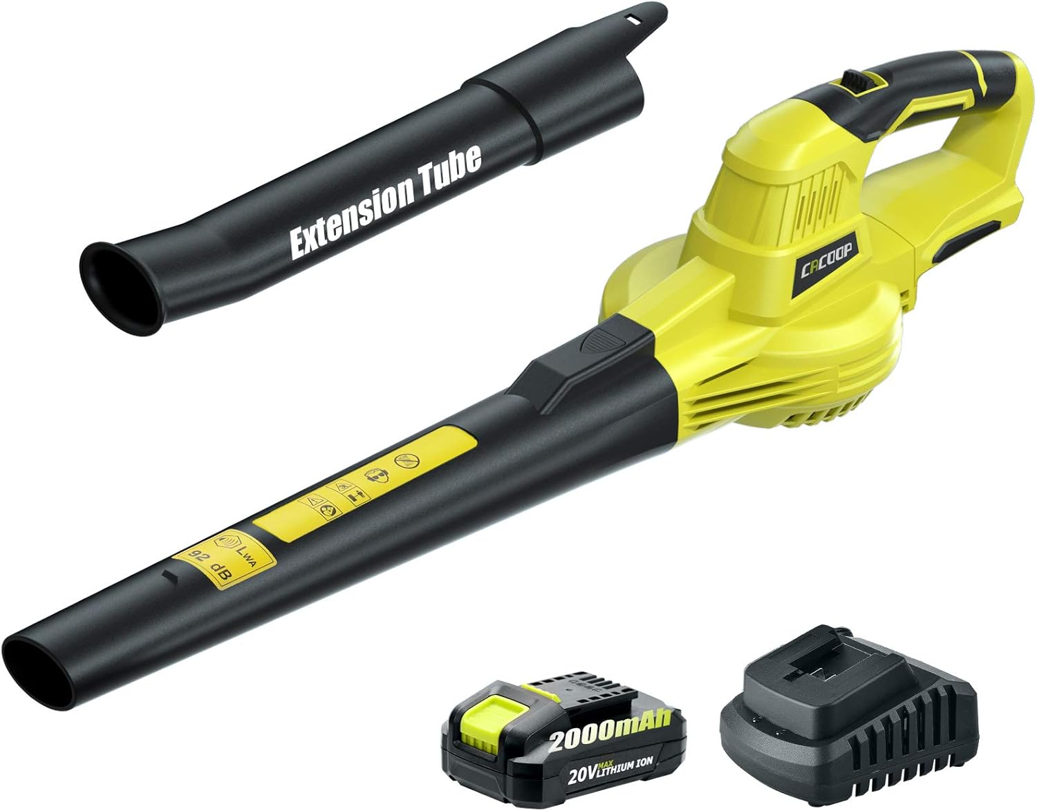 CACOOP Cordless Leaf Blower w/ Battery,2 Speed Variable,Extendable Battery Powered Patio Air Blower Lightweight Portable for Garden Patio Grass Clean(20V MAX)