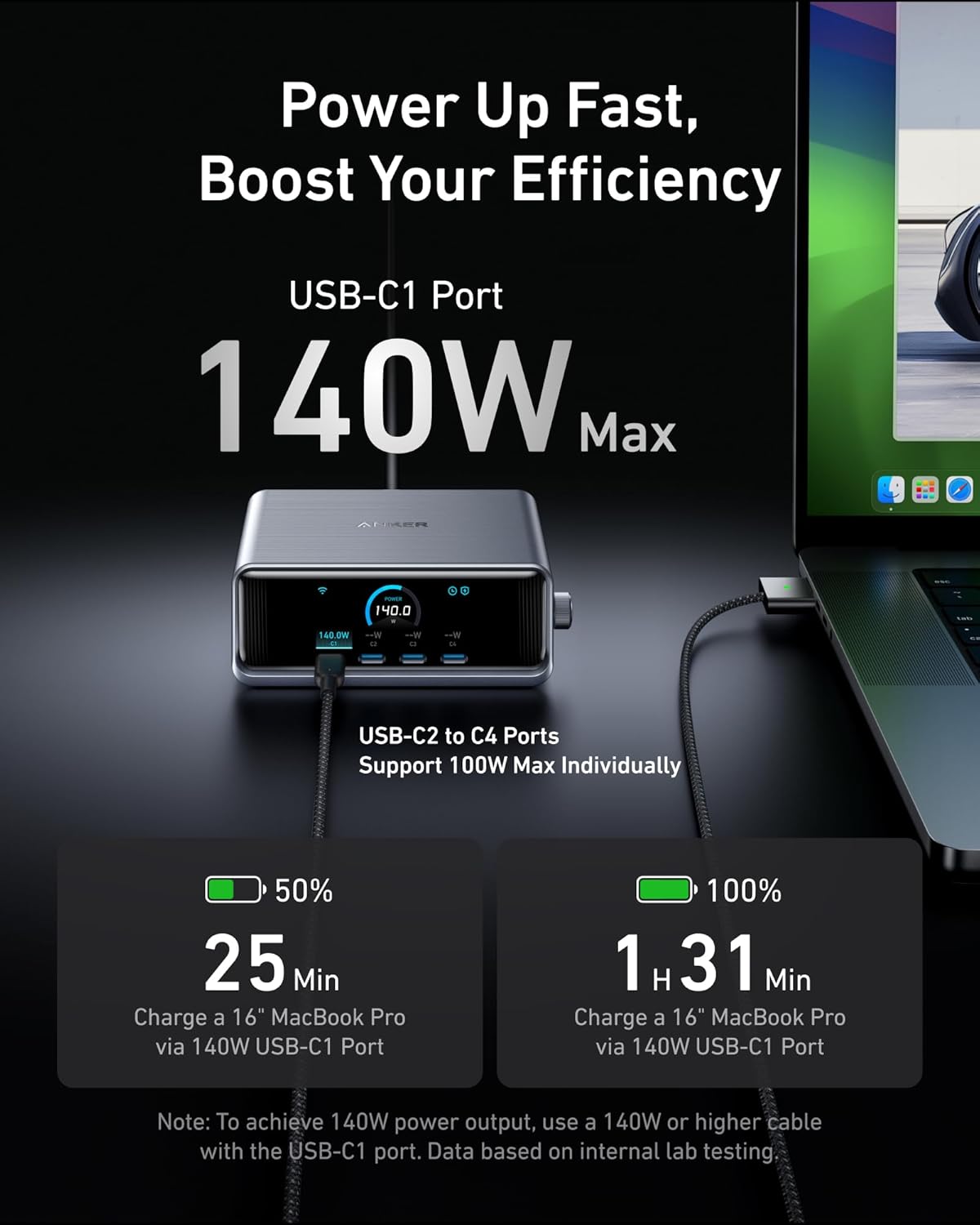 Anker Prime 250W USB-C Charger, Ultra-Fast 6-Port GaN Charging Station, 2.26" LCD Display and Smart Control Dial, Compatible with MacBook Pro/Air, iPhone 15/14/13, Pixel, Galaxy, and More (Silver)