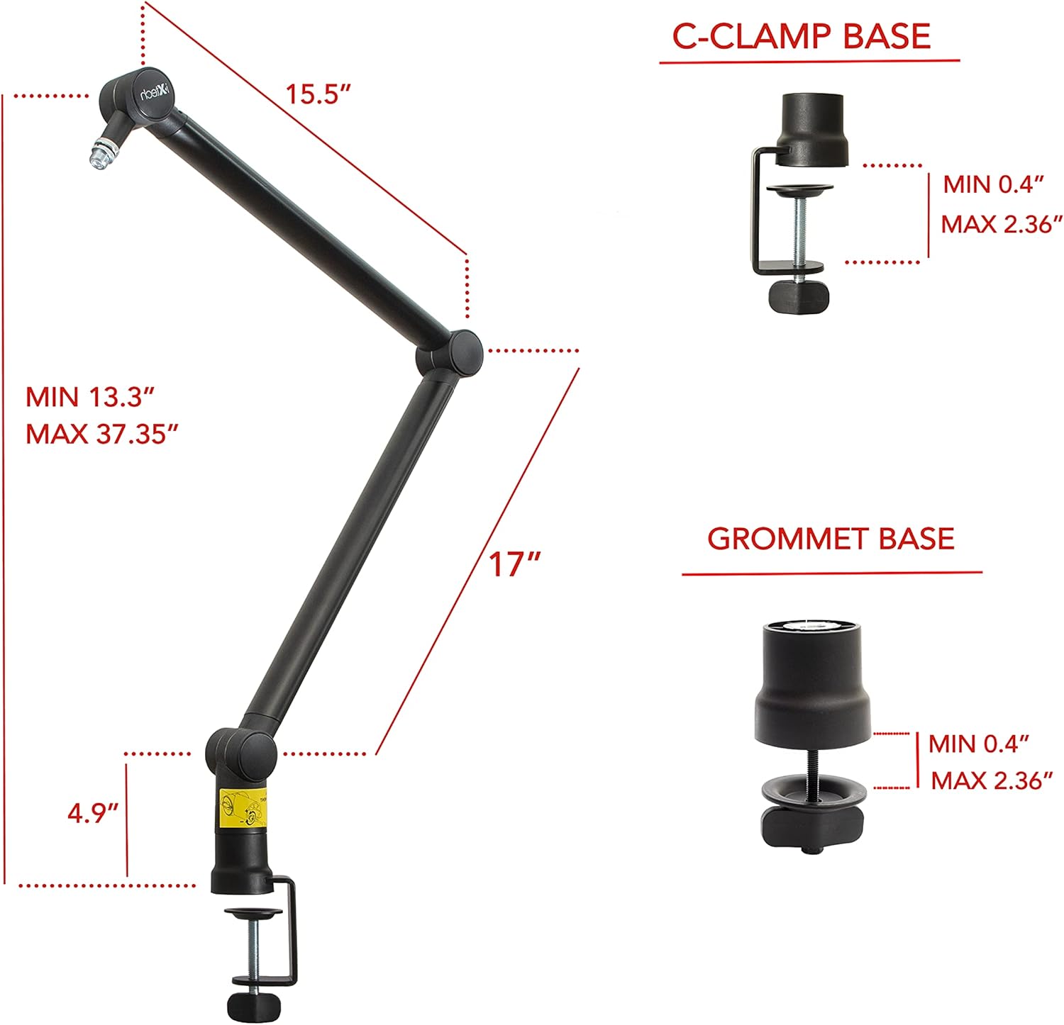 IXTECH Boom Arm - Adjustable 360° Rotatable Microphone Arm - Sturdy Stainless Steel Mic Arm Desk, Table Stand - Foldable Scissor Arm - Stable Microphone Mount Arms for Radio Studio, Podcast, Gaming