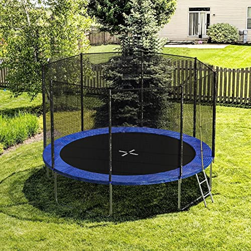 AOTOB 8FT 10FT 12FT 14 FT 15FT Trampoline with Safety Enclosure Net，Outdoor Trampoline with Basketball Hoop, Heavy Duty Jumping Mat and Spring Cover Padding for Kids and Adults, Storage Bag and Ladder