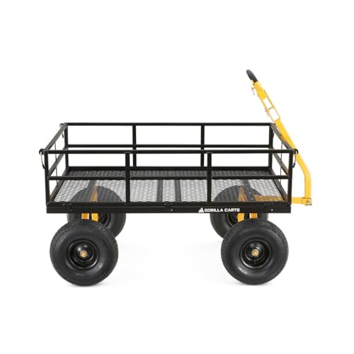 Gorilla Carts 1000 Pound Capacity Heavy Duty Steel Mesh Versatile Utility Wagon Cart with Easy Grip Handle for Outdoor Hauling and Gardening, Gray