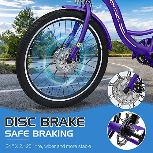 MOONCOOL Electric Tricycle Trike for Adults 350W 36V Removable Battery 24/26 Inches 7 Speeds 3 Wheels Electric Bikes Bicycle for Adults, Three Wheel Electric Cruiser Tricycle