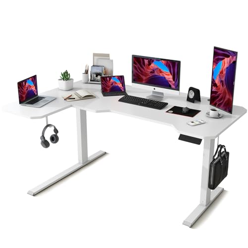 Dual Motor L-Shaped Standing Desk Height Adjustable, 59" Height Adjustable Electric Sit to Stand Desk, Stand Up Computer Desk for Home Office with Splice Board