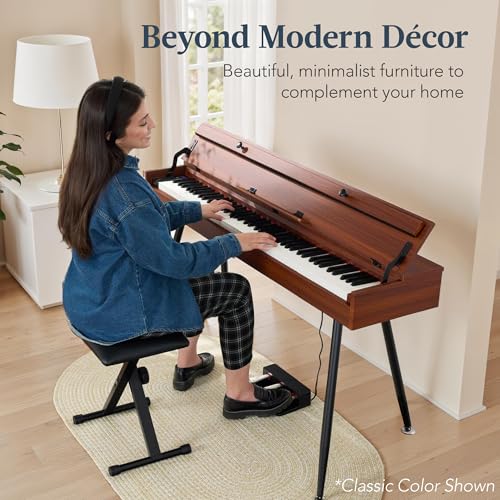 Best Choice Products 88-Key Weighted Full Size Digital Piano, Modern Desk Keyboard w/Metal Legs, 3 Sustain Pedal, MIDI, Headphone Jack - Natural