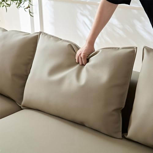 124.8'' Modern Curved Leather Sectional Sofa Couch, Upholstered Couch with Pillows, Left Hand Facing Sofa for Living Room (Grey Left-Facing)
