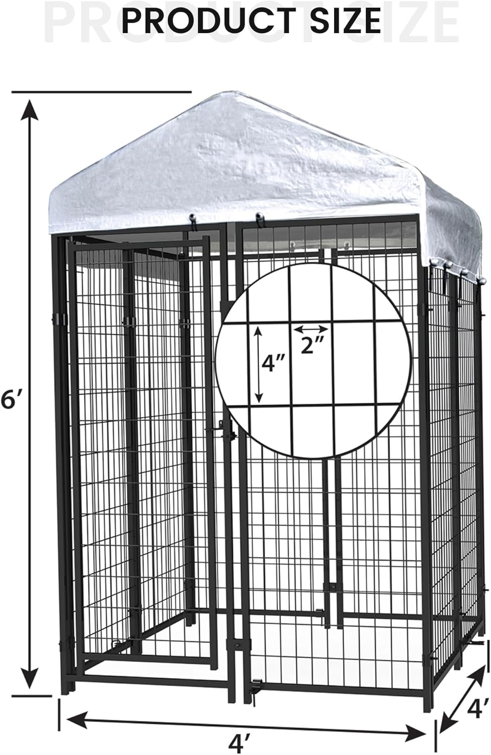 4' x 4' x 6' Large Dog Kennel Outdoor Play Pen, Metal Heavy Duty Dog Kennel Outside Dog Kennel with Roof Cover, Lockable Door