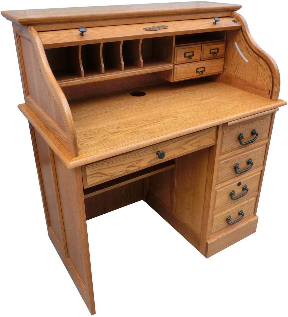 Small Roll Top Desk for Home Office Or Student Solid Oak Wood Single Pedestal 40.5Wx24Dx45H Harvest Stain Quality Crafted Construction Locking File Drawers Dovetailed Secretary Desk Easy Assembly