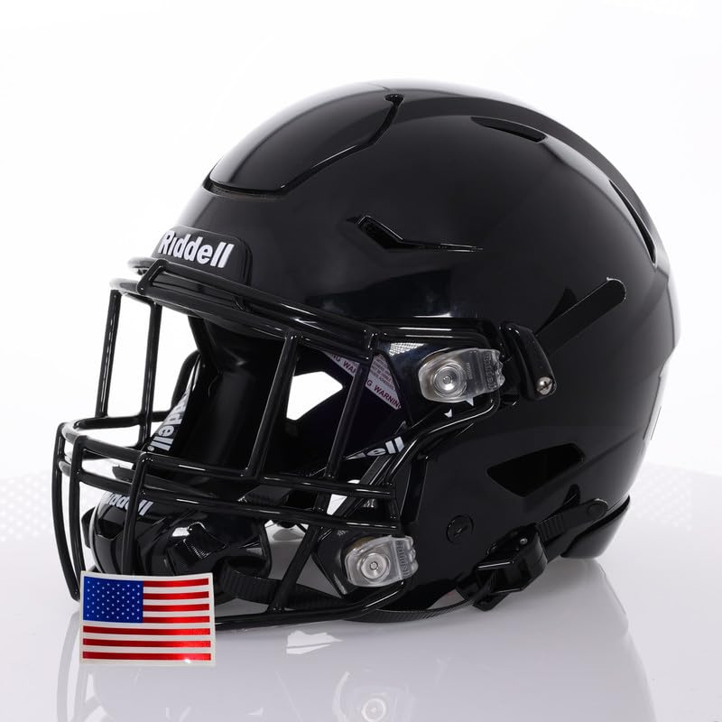 Green Gridiron - Riddell SpeedFlex Adult w/Black SF-2EG-II Facemask + Chrome US Helmet Flag Decal
