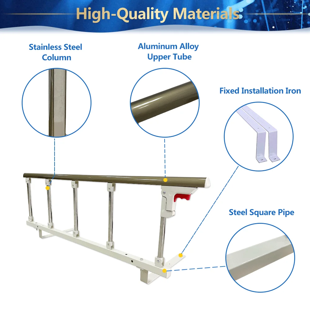 Bed Cane Rails for Elderly Adults Seniors Safety Assist Rail Bed Railing Guard for Falling Out Half Side Grab Bar Bedrail Adjustable Handle Bedside Support Rails (Champagne)