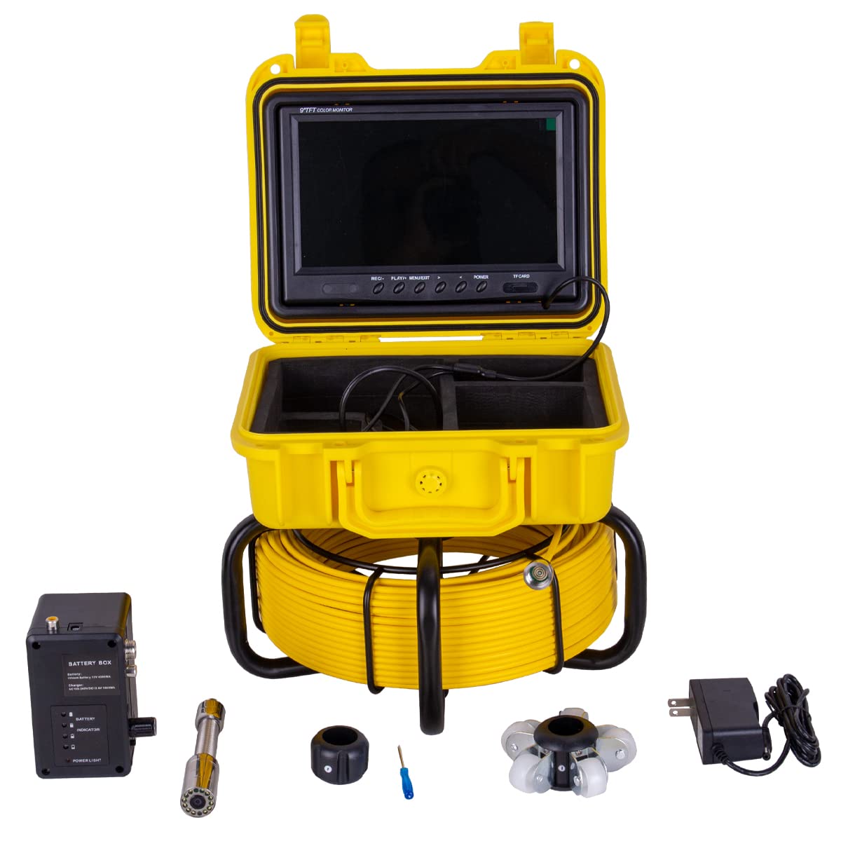 50M/165FT Pipe Inspection Camera Sewer Plumbing Drain Camera 9" LCD Screen Borescope Inspection Camera IP68 Waterproof DVR Record Video with Lights (16GB Card)