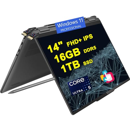 Lenovo Yoga 7 14 2-in-1 AI PC Laptop | 14" FHD+ Touch Anti-Fingerprint | Intel 12-core Ultra 5 125U (>i7-1335U) | 16GB DDR5 1TB SSD | Backlit Fingerprint Thunderbolt with Pen Win11Pro + HDMI Cable