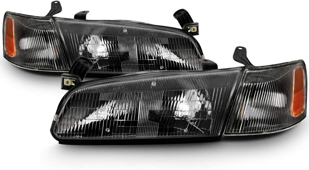 VIPMOTOZ Black Housing OE-Style Headlight & Side Marker Corner Lamp Assembly For 1997-1999 Toyota Camry, Driver & Passenger Side