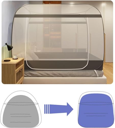 Folding Mosquito Net Tent Canopy Curtains for Beds, Pop Up Portable Netting, Full Bottom Square Top Yurt Mosquito Net, for Woman Adults & Boys Girls Twin/Queen,Blue,150