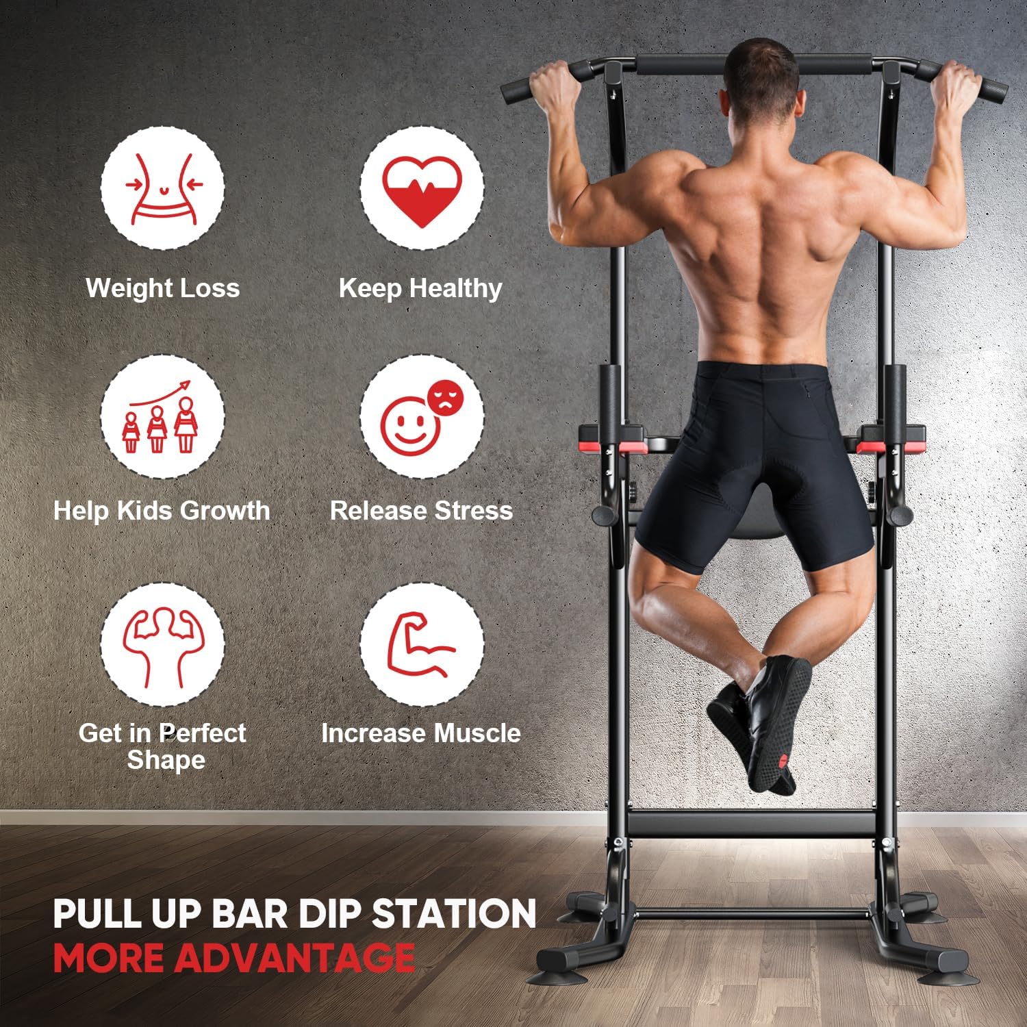 Pull Up Bar Station, Power Tower Dip Bar for Pull-up Push-up Multi-function Home Gym Strength Training Workout Equipment