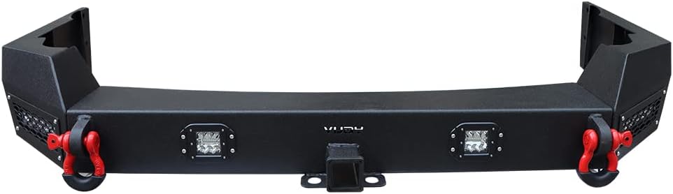 Ronghui WJ Textured Black Steel Rear Bumper with Spare tire rack and 2'' Hitch Receiver Compatible with 1999-2000-2001-2002-2003-2004 Grand Cherokee WJ
