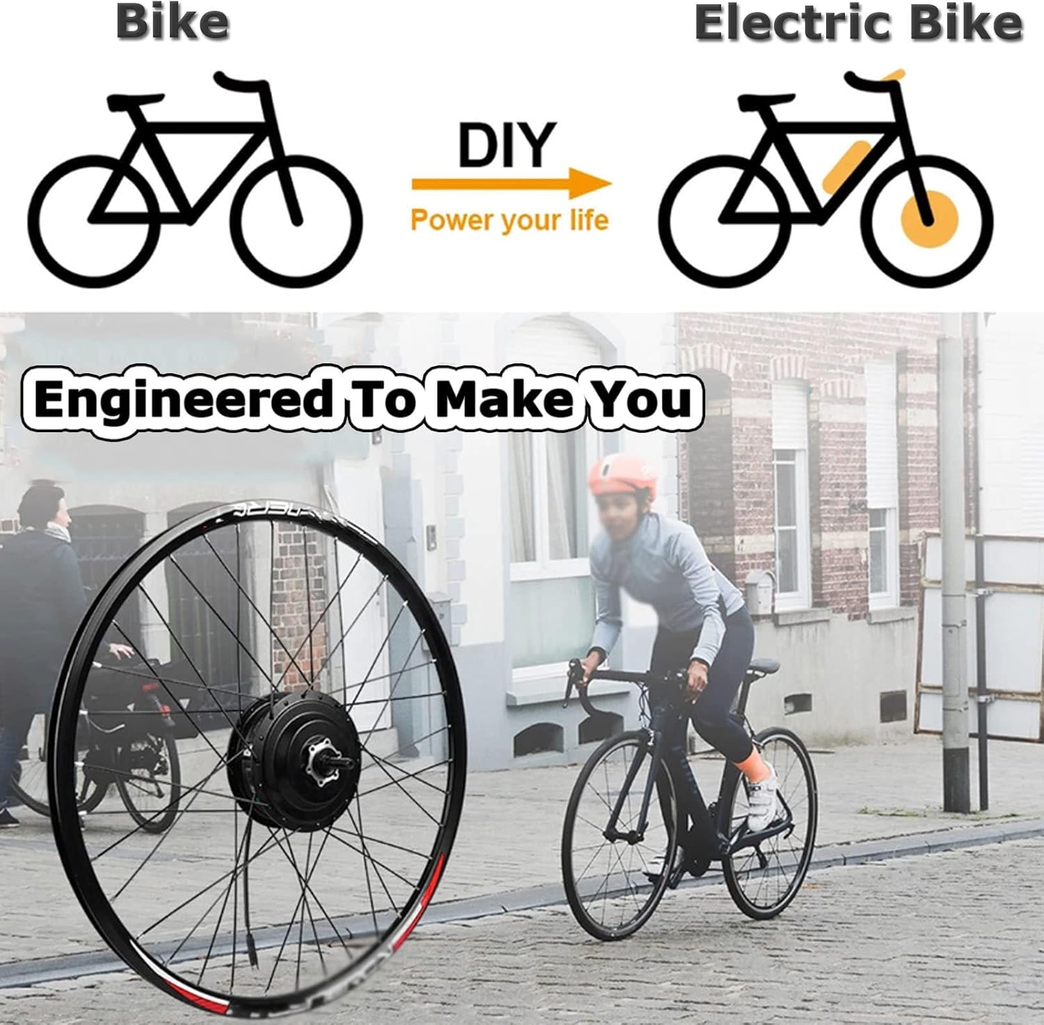 20"/24"/26"/27.5"/28"/29"/700c E-Bike Conversion Kit, Rear Wheel Electric Bicycle Kit 48V 500W 1000W Hub Motor Ebike Conversion Kit with LCD Display,48V1000W-26inch