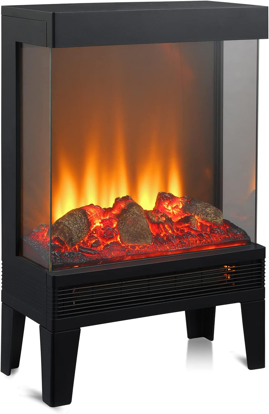 Goaeon 23inch Electric Fireplace Heater, Freestanding Electric Fireplace Stove with 3D Realistic Flame Effect, Three-Sided View Design, Indoor Use, 1000W/1500W