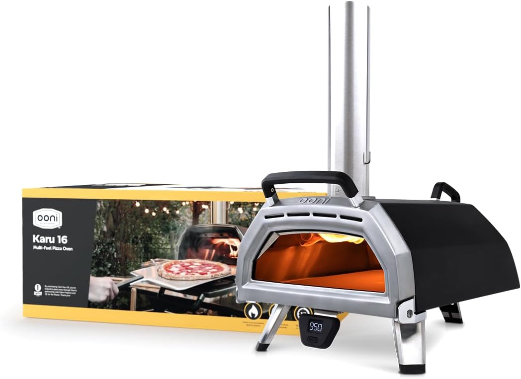 ooni Karu 16 Multi-Fuel Outdoor Pizza Oven - Wood and Gas Fired Oven - Outdoor Cooking Pizza Oven - Fire and Stonebaked Pizza Oven for Authentic Homemade Pizzas - Dual Fuel Pizza Maker