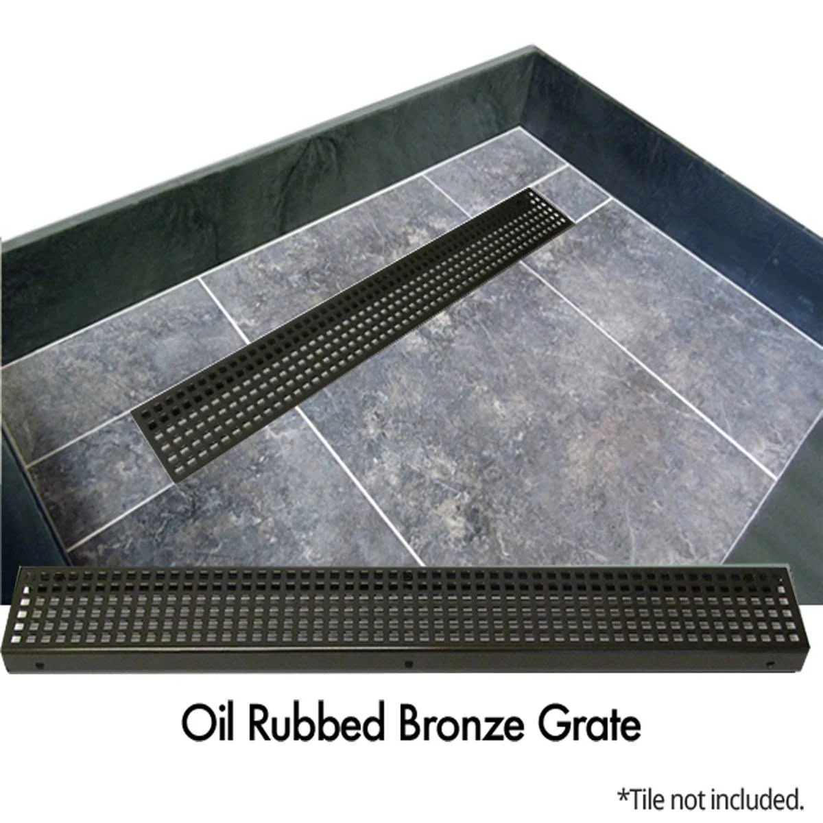 Tile Redi Double Threshold Shower Base with Designer Grate, Bronze