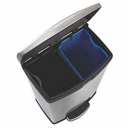 Rubbermaid Commercial Slim Jim Stainless Steel Step-On Container w/Dual Liner, Front Step, 8 gal, Blk